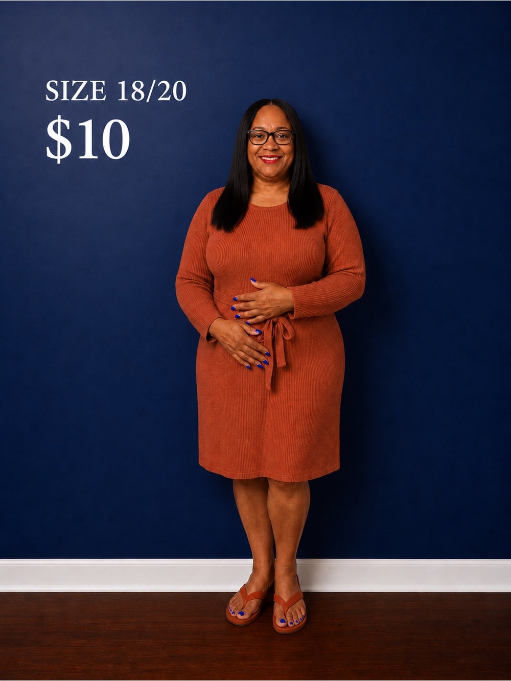 Rust Tie-Waist Sweater Dress - Size 18/20